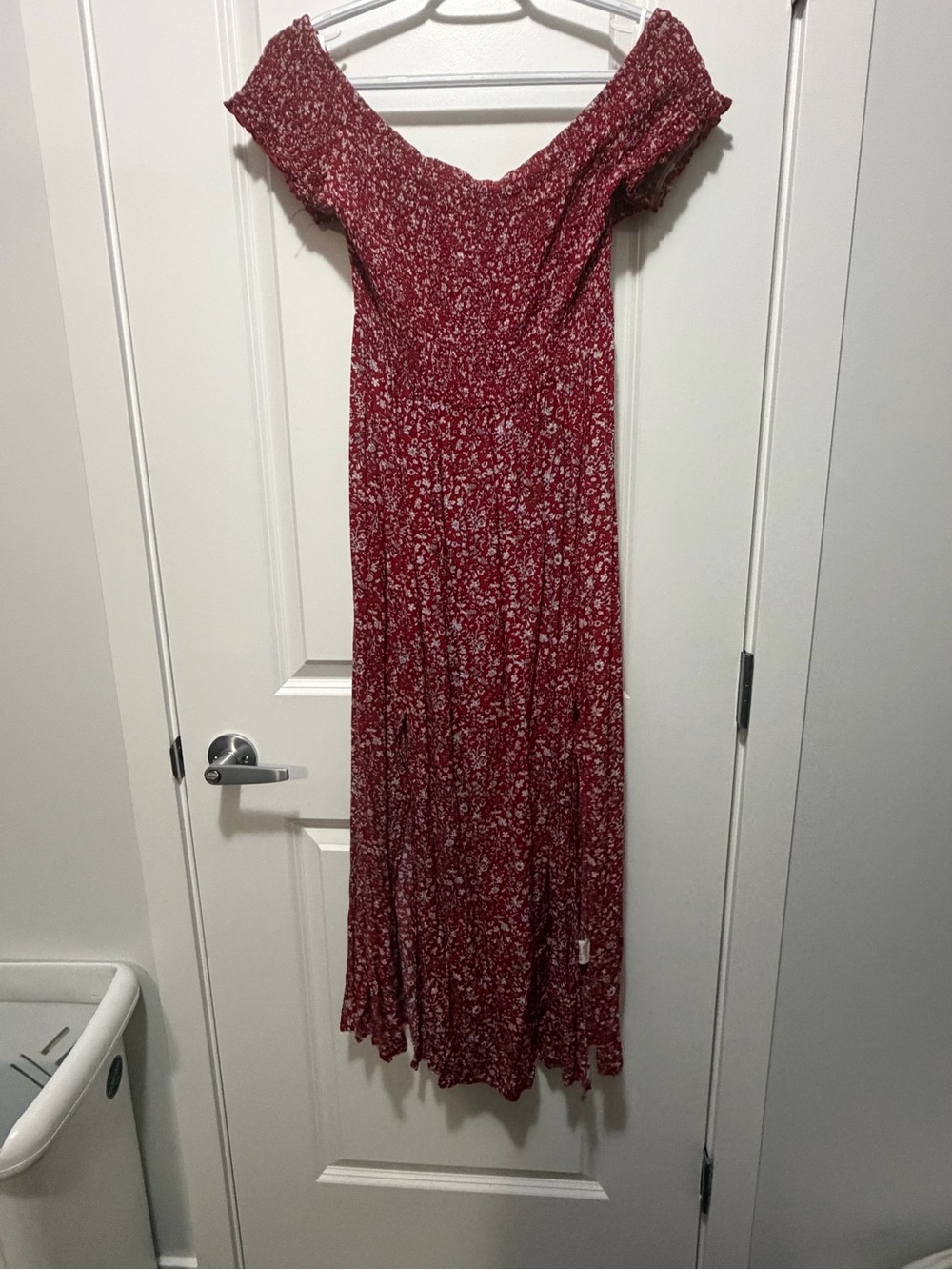SHEIN Red Floral Off-Shoulder Maxi Dress